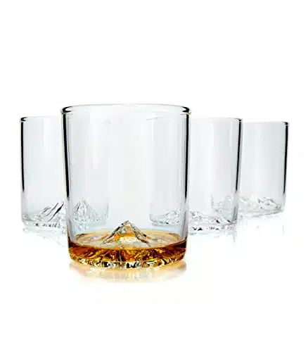 Huckberry Whiskey Peaks Iconic Mountain Bar Glasses, oz Capacity, Lead Free Crystal, Pacific Northwest, Set of