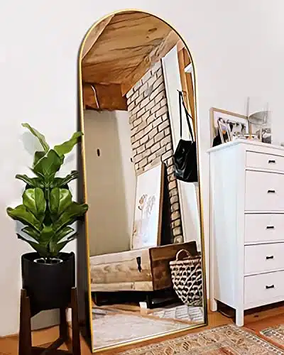 ITSRG Floor Mirror, Full Length Mirror with Stand, Arched Wall Mirror, Mirror Full Length, Gold Floor Mirror Freestanding, Wall Mounted Mirror for Bedroom Living Room (Gold)