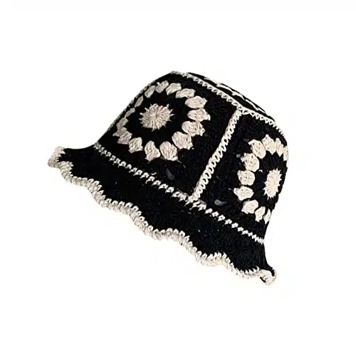 JiaTL WeyJia Knit Bucket Hat for Women Handmade Crochet Foldable Floppy Hat Fashion Cute Comfy and Casual (B Black)