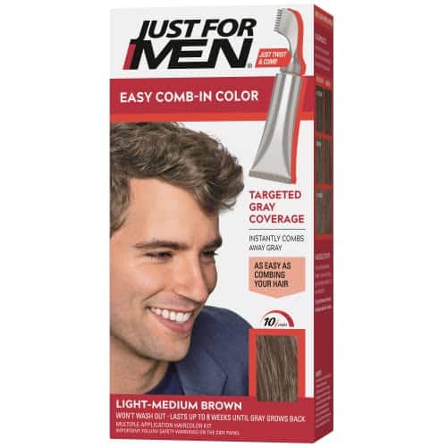 Just For Men Easy Comb In Color Mens Hair Dye, Easy No Mix Application with Comb Applicator Light Medium Brown, A , Pack of