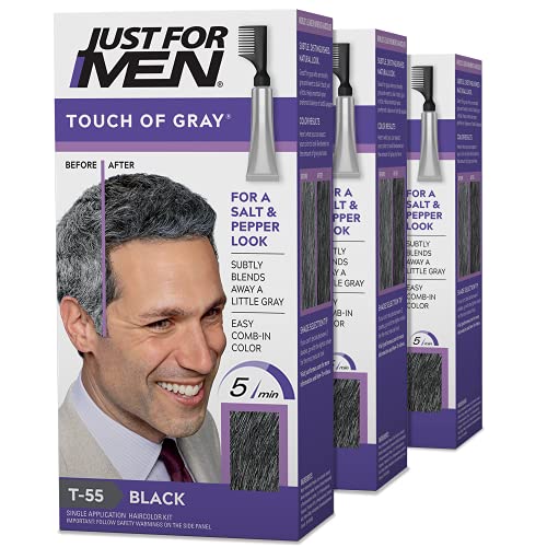 Just For Men Touch of Gray, Mens Hair Color Kit with Comb Applicator for Easy Application, Great for a Salt and Pepper Look Black, T , Pack of