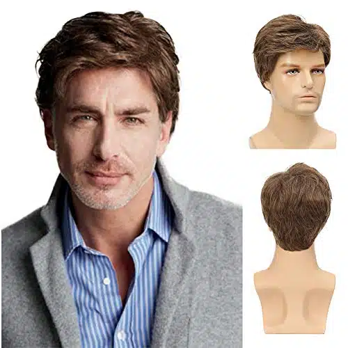 Kaneles Mens Short Brown Wig Synthetic Replacement Costume Halloween Natural Hair Wigs