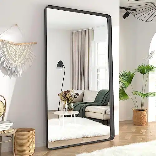 Koonmi Full Length Mirror, xBlack Deep Framed Floor Mirror, Wall Mounted Mirror Dressing Mirror Home Decor for Bedroom Bathroom Living Room, Hanging or Leaning Against Wall