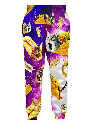 Loveternal Taco Cat Sweatpants for Mens Gym Running Sport Lounge Joggers Teen School Funny Party Track Pants Crazy Food Sweatpants Parachute Jogging Pants with Drawstring Purple S