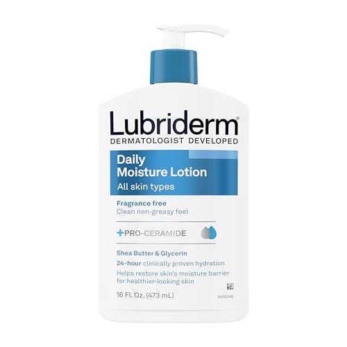 Lubriderm Fragrance Free Daily Moisture Lotion + Pro Ceramide, Shea Butter & Glycerin, Face, Hand & Body Lotion for Sensitive Skin, Hydrating Lotion for Healthier Looking Skin, fl. oz