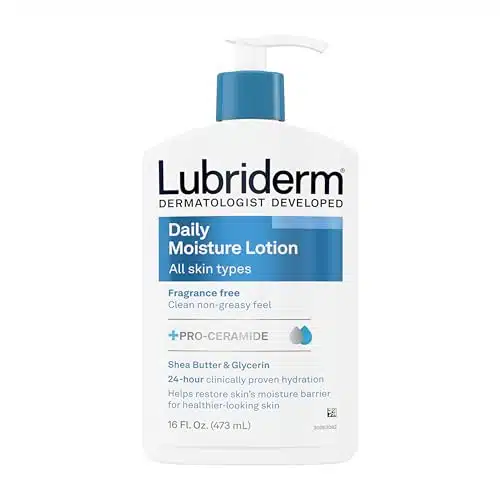 Lubriderm Fragrance Free Daily Moisture Lotion + Pro Ceramide, Shea Butter & Glycerin, Face, Hand & Body Lotion for Sensitive Skin, Hydrating Lotion for Healthier Looking Skin, fl. oz