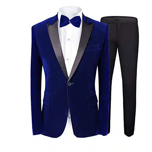 MAGE MALE Men's Velvet Piece Suit Peak Lapel One Button Slim Fit Tuxedo Blazer Party Dinner Jacket & Pants