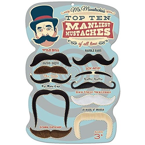 Mr. Moustachio's Top anliest Mustaches of All Time Assortment,Black,One Size
