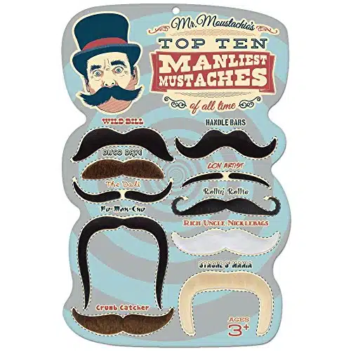 Mr. Moustachio's Top anliest Mustaches of All Time Assortment,Black,One Size