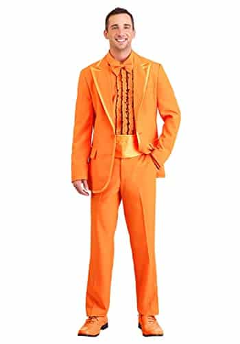 Orange Tuxedo Adult Costume Men's Orange Tuxedo Suit Shirt Pants Jacket Set Halloween Costume Large