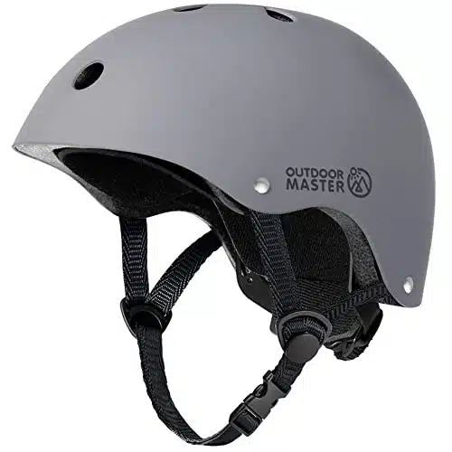 OutdoorMaster Youth & Kids Bike Helmet   Adjustable Multi Sports Skateboard Helmet with Removable Liners for Balance Bike, Toddler Scooter, One Wheel Hoverboard   Grey   M