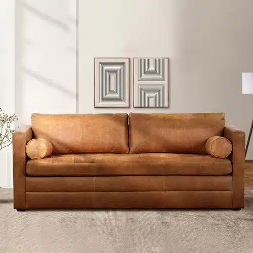 POLY & BARK Napa Pull Out Convertible Sleeper Sofa in Full GrainÂ Pure Aniline Italian Leather, inches, Cognac Tan