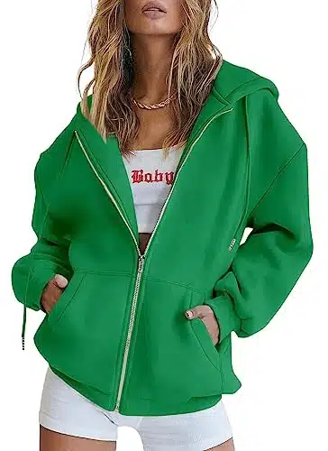 PRETTYGARDEN Women's Zip Up YK Hoodies Casual Long Sleeve Sweatshirts Fall Track Jackets With Pockets (Green,Large)