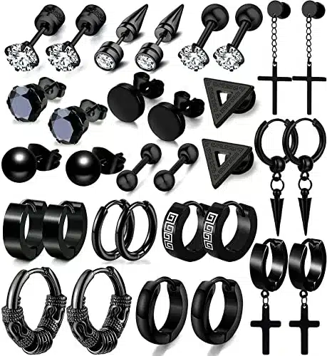 Pairs Men Earrings Set   Black Stainless Steel Cross Dangle Hoop & Ear Stud Fashion Piercing Jewelry for Birthdays, Parties & More