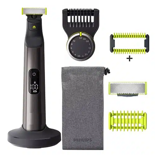 Philip Norelco OneBlade Pro Kit, Hybrid Electric Trimmer and Shaver with Charging Stand and Precision Comb, QP+ OneBlade Body Kit, pieces, QP, Black Count