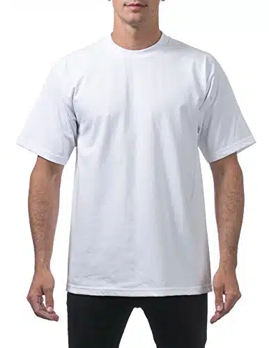 Pro Club Men's Heavyweight Cotton Short Sleeve Crew Neck T Shirt, White, Large