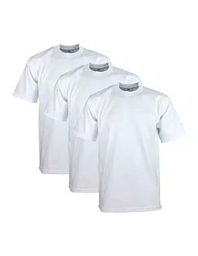 Pro Club Men's Pack Heavyweight Cotton Short Sleeve Crew Neck T Shirt, White, Large