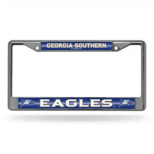 Rico Industries NCAA Bling Chrome License Plate Frame with Glitter Accent, Georgia Southern Eagles, x inches