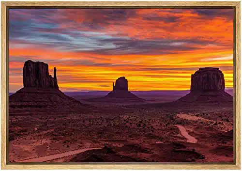 SIGNWIN Framed Canvas Wall Art Beautiful Sunset at Monument Valley Arizona Nature Wilderness Photography Realism Contemporary Panoramic Dramatic for Living Room, Bedroom, Office   xNATURAL
