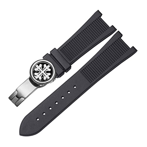 SKM for PP Patek Philippe Silicone Watch Belt g Nautilus Watch Strap Special Interface mmmm Watchband (Color  Black Silver B, Size  mm)