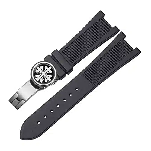 SKM for PP Patek Philippe Silicone Watch Belt g Nautilus Watch Strap Special Interface mmmm Watchband (Color  Black Silver B, Size  mm)