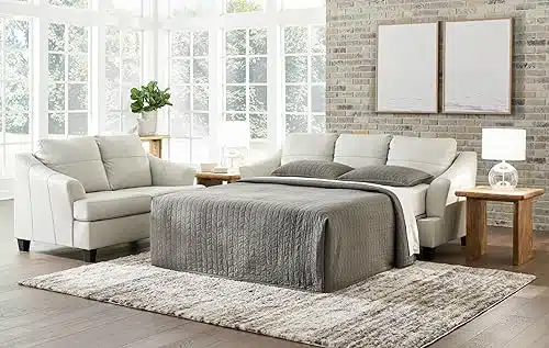 Signature Design by Ashley Genoa Modern in Leather Match Sofa Sleeper with Folding Memory Foam Mattress, Queen, White