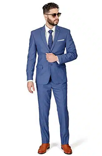 Slim Fit Men Suit Micro Textured Weave Button Notch Collar AZAR (Regular aist Length, Slate Gray)