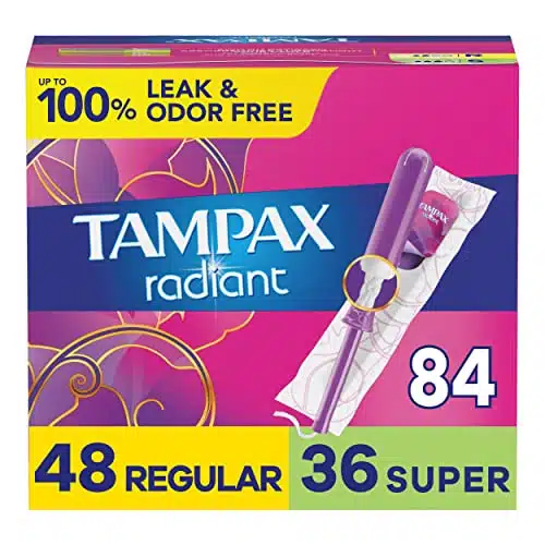 Tampax Radiant Tampons Multipack, RegularSuper Absorbency, with Leakguard Braid, Unscented, Count