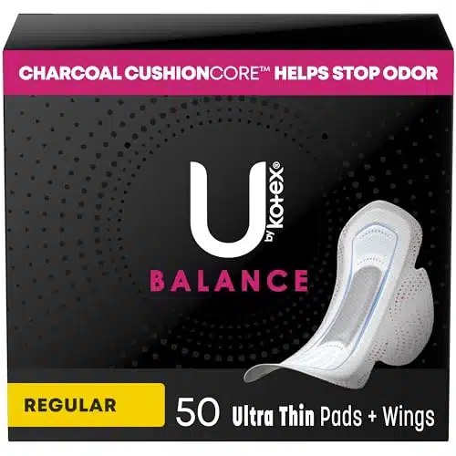 U by Kotex Balance Ultra Thin Pads with Wings, Regular Absorbency, Count (Packaging May Vary)