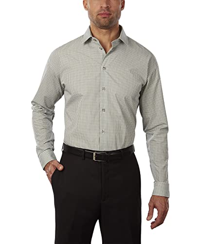 Unlisted by Kenneth Cole Men's Dress Shirt Regular Fit Checks and Stripes (Patterned), Ash Green, ' ' Neck ' ' Sleeve