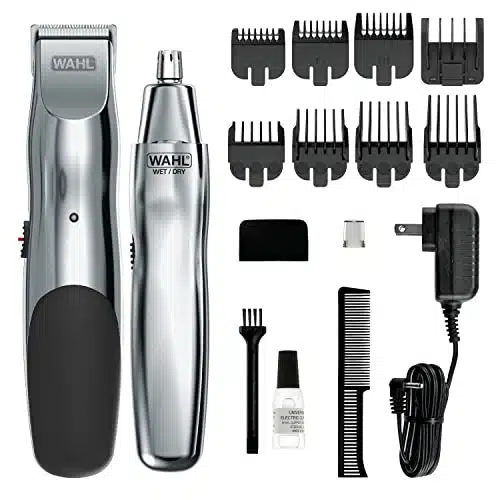 WAHL Groomsman Rechargeable Beard Trimmer kit for Mustaches, Nose Hair, and Light Detailing and Grooming with Bonus WetDry Battery Nose Trimmer â Model v