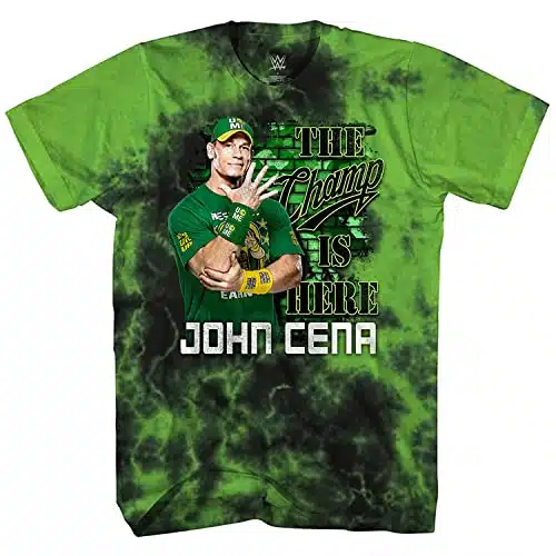 WWE Boys John Cena Shirt   Hustle, Loyalty & Respect Superstar Tee   World Wrestling Champion Tie Dye T Shirt (Black Green Tie Dye, Medium)