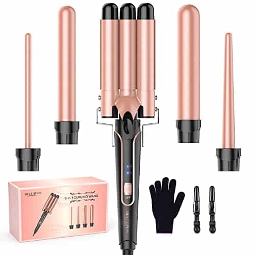 Waver Curling Iron Wand, BESTOPE PRO in Curling Wand Set with Barrel Hair Crimper for Women, Fast Heating Hair Wand Curler in All Hair Type