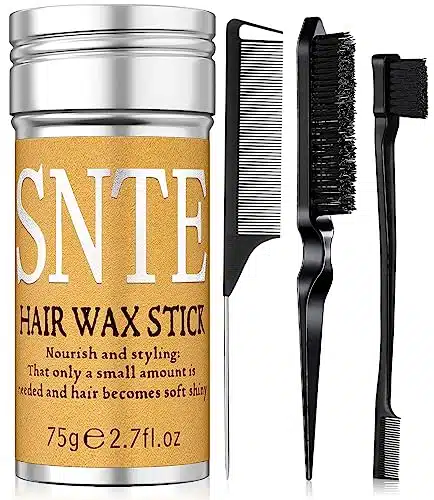 Wax Stick for Hair, Slick Back Hair Stick Pcs, Non Greasy Hair Wax Stick for Wigs & Flyaways Hair Tamer Styling, Teasing Brush for Loose Hair, Rat Tail Combs for Separation, Edge Brush for Finishing