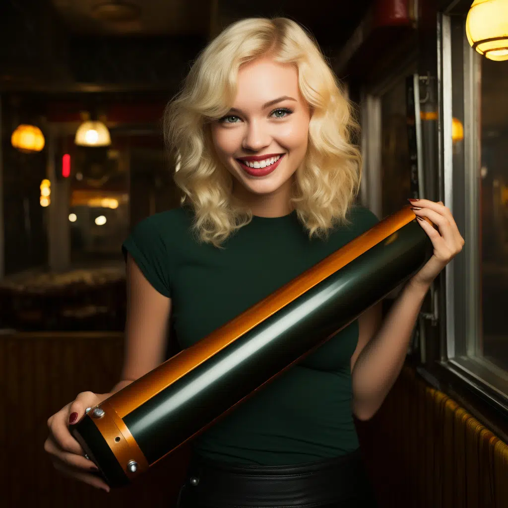 blonde female models holding 12 inch tube and smiling