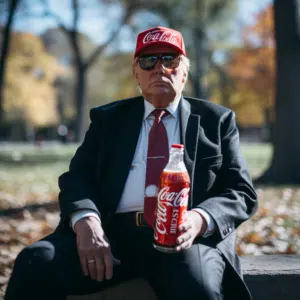 trump holding a diet coke in a park