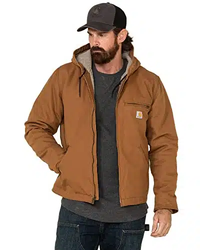 Carhartt mens Relaxed Fit Washed Duck Sherpa lined Jacket Work Utility Outerwear, Carhartt Brown, X Large US