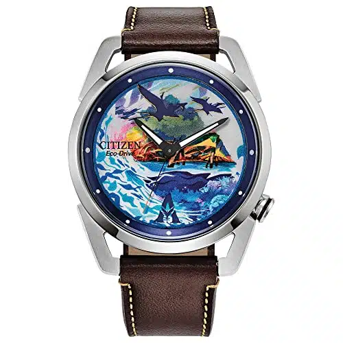 Citizen Eco Drive AVATAR Pandora Watch in Stainless Steel with Brown Leather Strap, AVATAR Art Multi color Dial, mm (Model A )