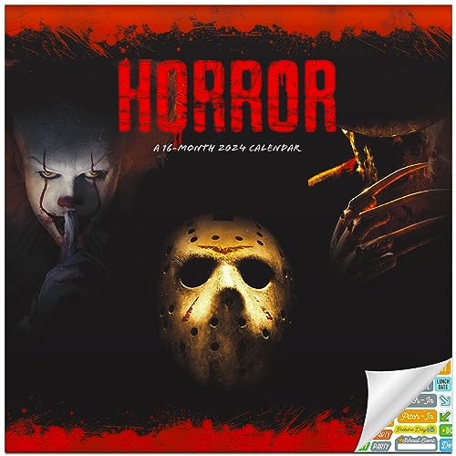 Classic Horror Movies Calendar Deluxe Horror Mini Calendar Bundle with Over Calendar Stickers (Slasher Gifts, Office Supplies)