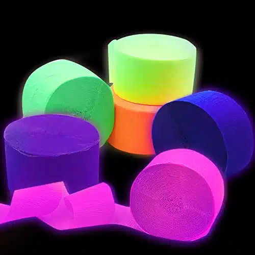 Ft Glow in The Dark Party Decorations Neon Crepe Paper Streamers Backdrop Decorations for Holiday Birthday Fiesta Party Wedding
