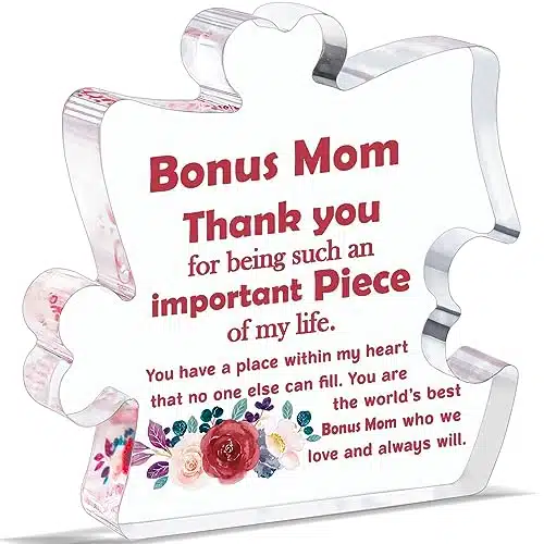 Gifts for Bonus Mom, Birthday Gifts for Step Mom from Step Daughter Son, Mother's Day Christmas Thanksgiving Present for Mom Stepmom Gift Idea, Thank You Bonus Mom Acrylic Decoration SignPlaque