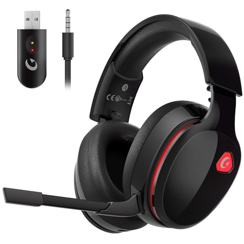 Gtheos Wireless Gaming Headset for PS, PC, PS, Mac, Nintendo Switch, Gaming Headphones with Microphone, Bluetooth Gaming Headset, Stereo Sound, Red Light, mm Wired Mode for Xbox Series Black