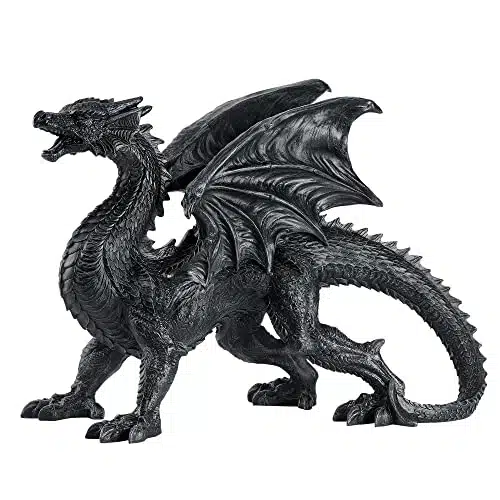 HEINBOW Big Size Gothic Medieval Mythic Guardian Roaring Winged Dragon Figurine Statue Fantasy Decoration Table Halloween Decor Resin Home Bedroom Decor Gift ''Long