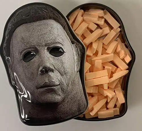 Halloween II Slasher Mask Candy   One () Collectible Michael Myers Mask Tin  Butcher Knife Sour Orange Flavor
