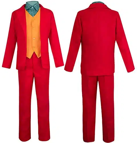Joaquin Phoenix Cosplay Costume Clown Clothes Arthur Fleck Red Suit Halloween The Joker Jacket Uniform (Color  Red, Size  XXX Large)