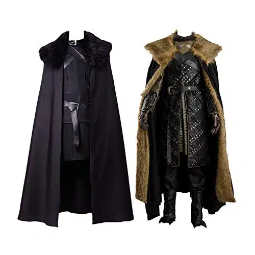 Jon Snow Cosplay Costume Knights Cosplay Night's Watch Costume Halloween Sansa Costume Cape Outfit (Medium, Black)