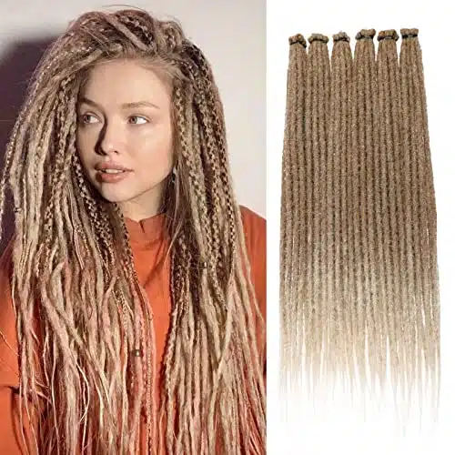 Leeven Strands Synthetic Dreadlock Extensions Inch Single Ended Ombre Blonde Thin Dreads Extensions Crochet Hippe Dreads Handmade cm Width Loc Extensions Reggae Style Hair for Women Men