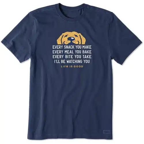 Life is Good Mens Dog Lover Graphic T Shirt, Cotton Tee, Short Sleeve, Crewneck Shirt, Casual Top, I'll Be Watching You Dog, Darkest Blue, Large
