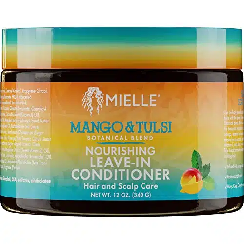 Mielle Organics Mango & Tulsi Nourishing Leave In Conditioner for Wavy & Curly Hair, Moisturizes, Detangles, and Strengthens, Vegan and Cruelty Free, Ounce