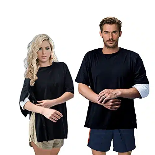 OUDI LINE Uni Sex Post Shoulder Surgery Shirt & Rehab Shirt with Stick On Fasteners, Convenient and Quick (Large, Black)